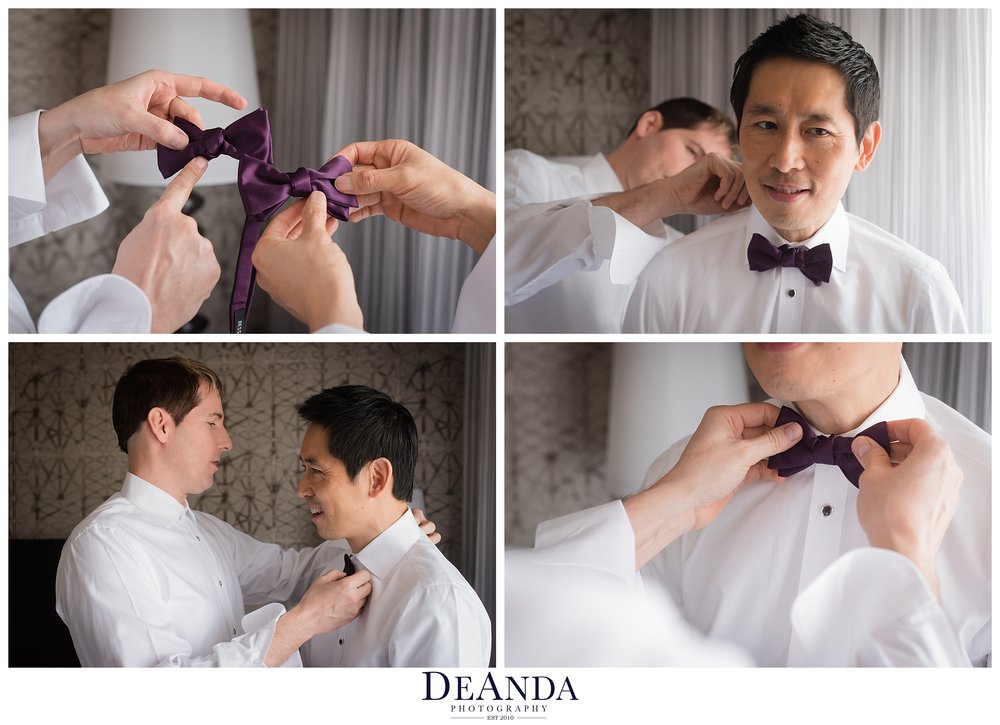 grooms getting on their bowties