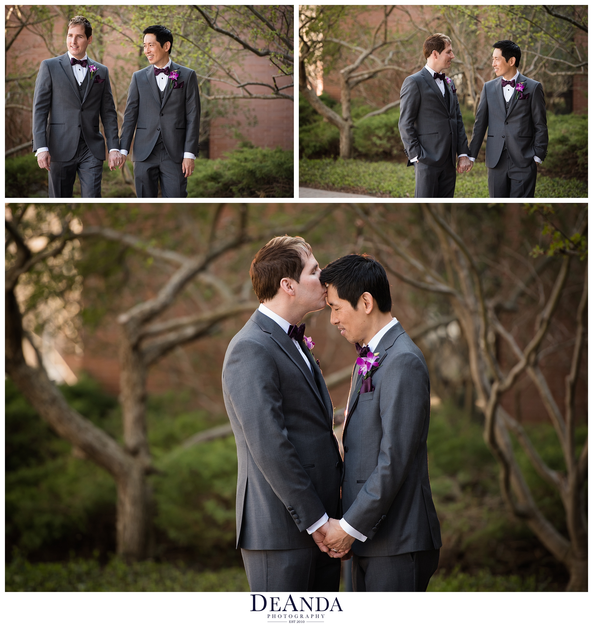 two grooms wedding photos walking