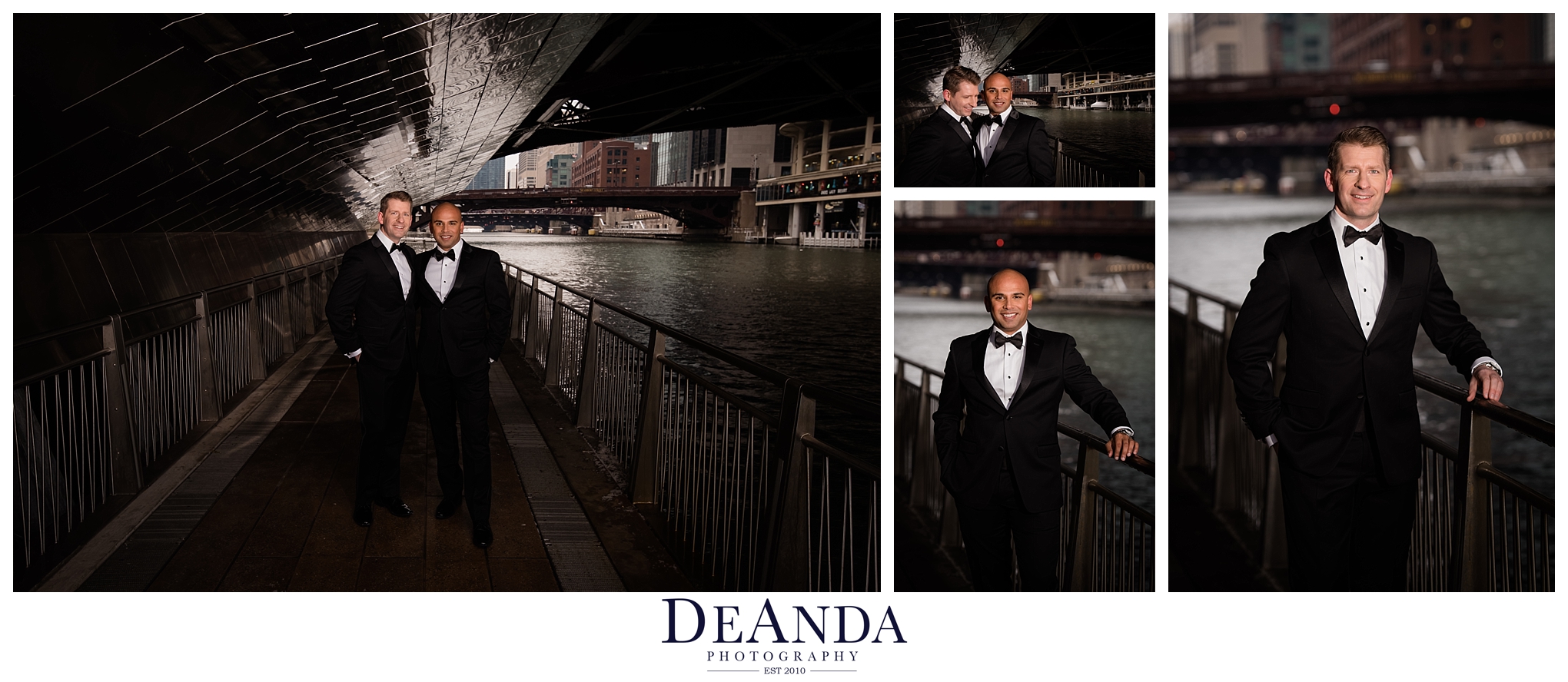 grooms wedding portraits on chicago riverwalk