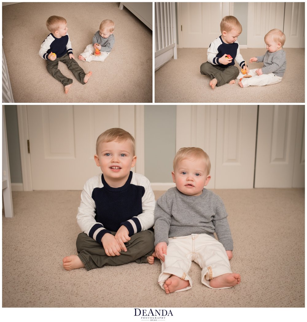 1 year old lifestyle portraits in home with brother