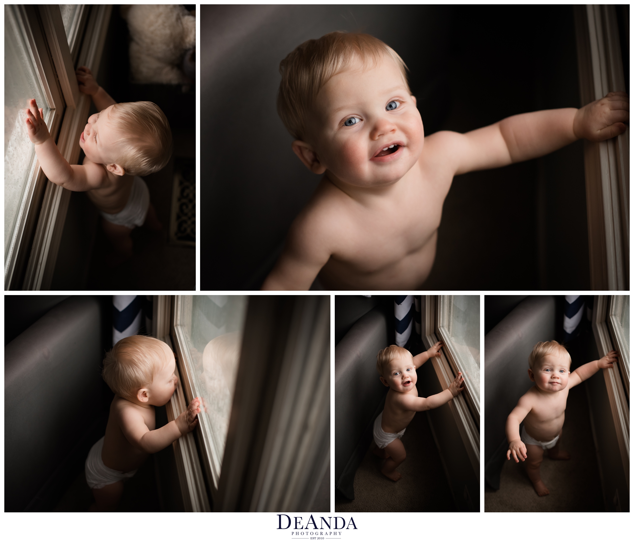 1 year old lifestyle portraits in home next to window