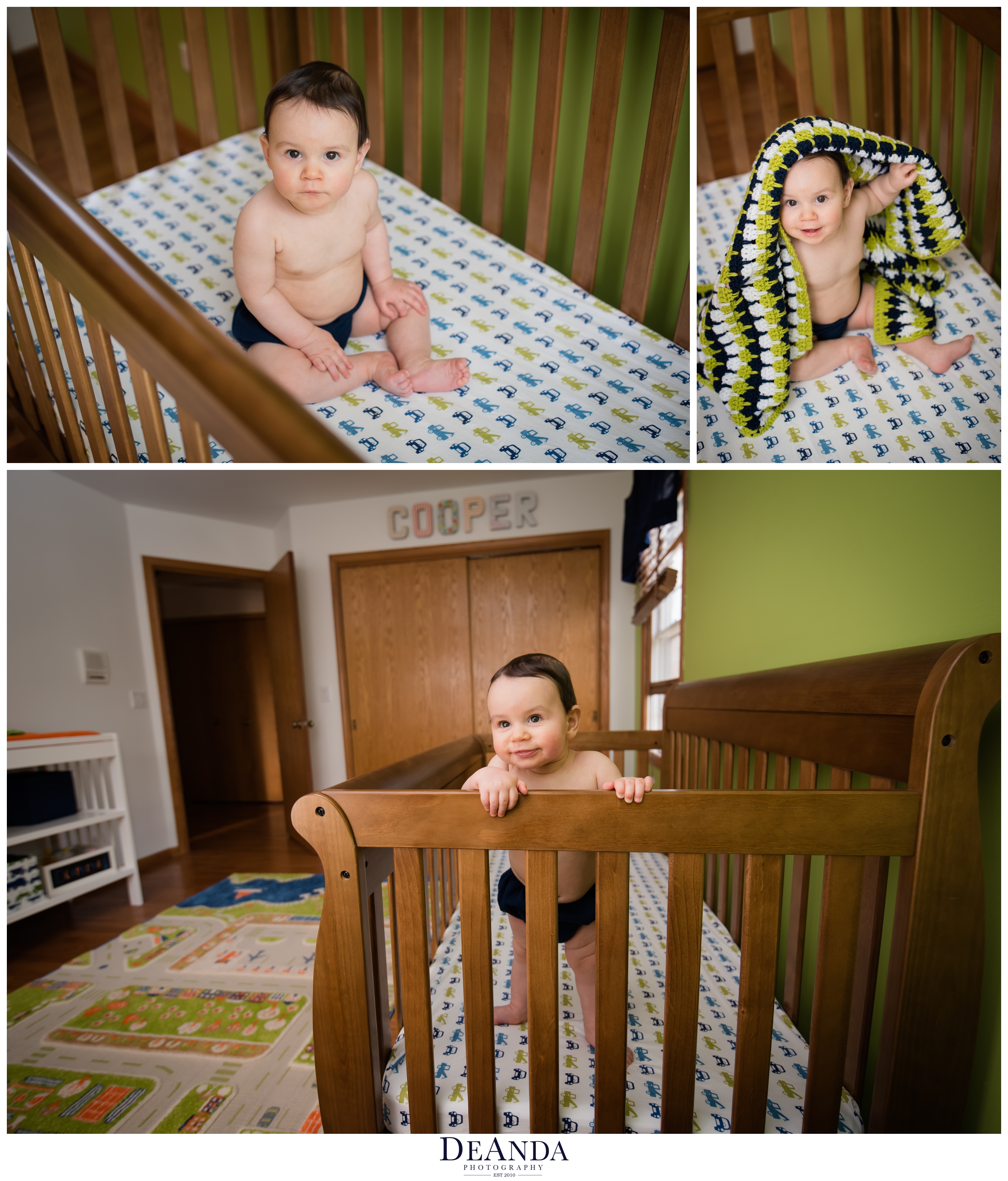 7 month old standing in crib