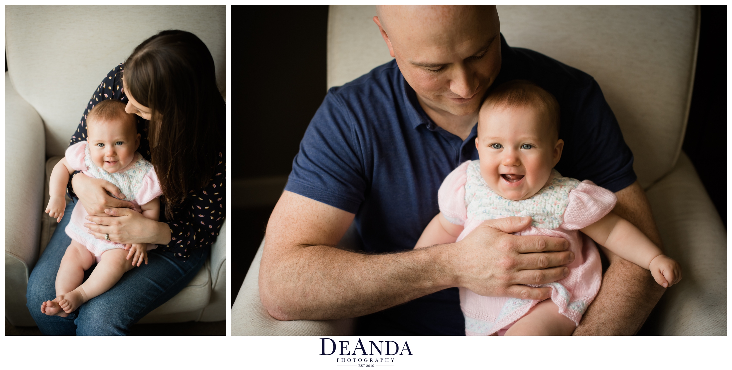 6 month old lifestyle portraits with mom and dad in western springs