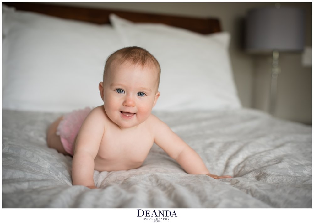 6 month old lifestyle portrait on tummy time western springs