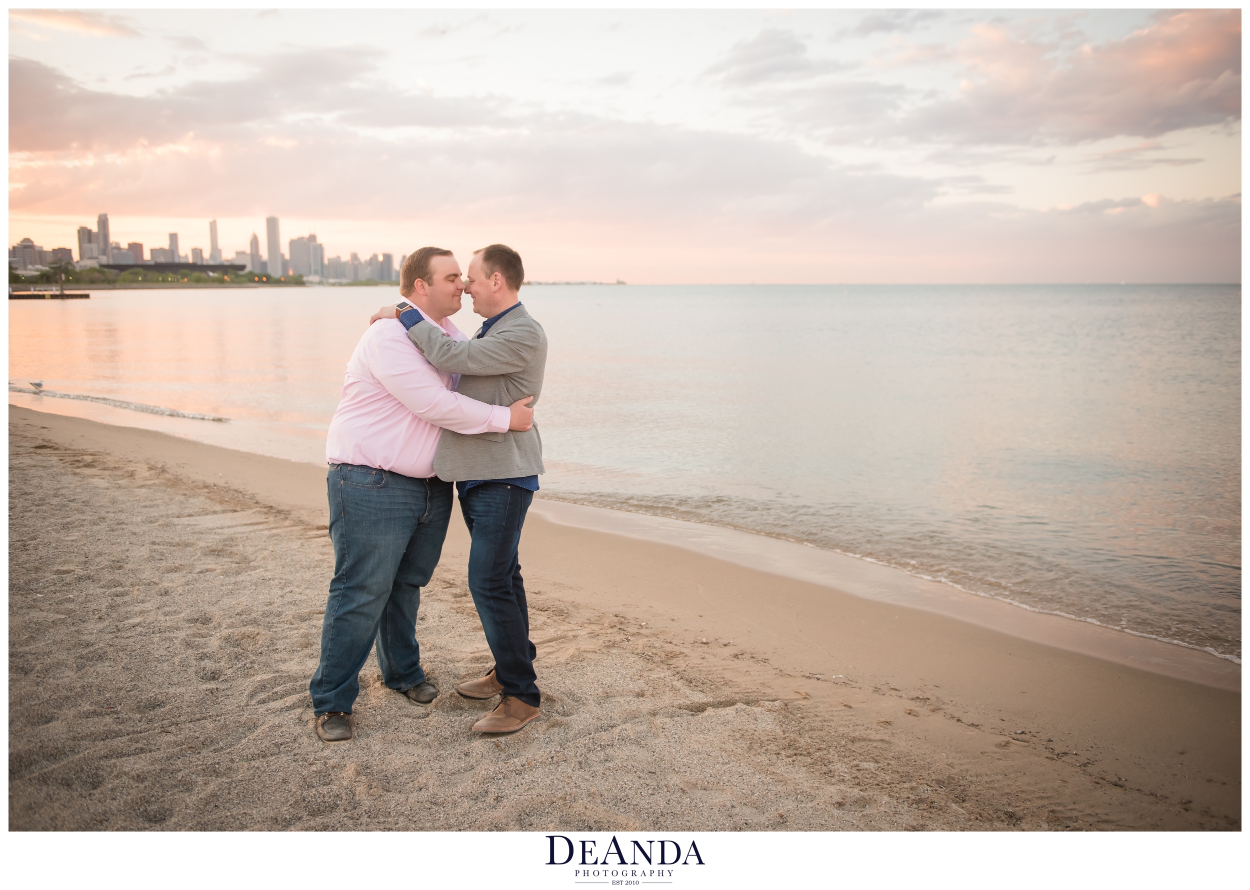 sunset engagement photos at 31st street beach in chicago