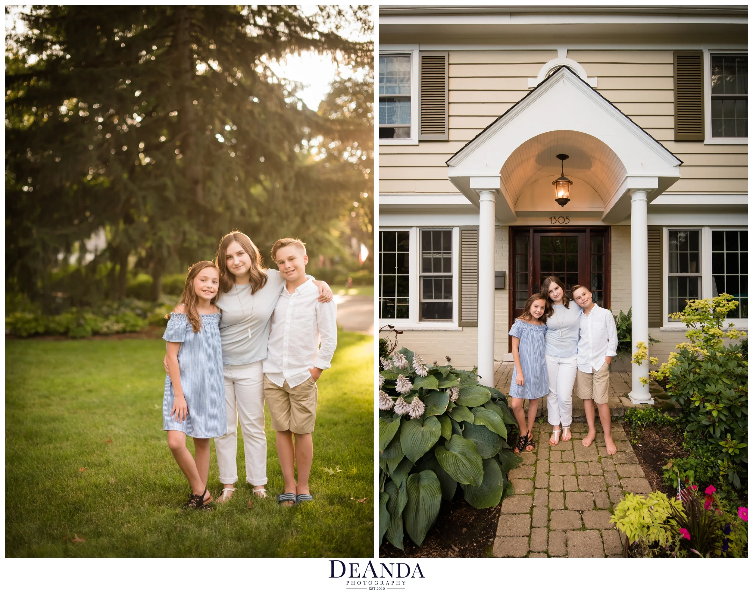 portraits of kids in front of home before they move