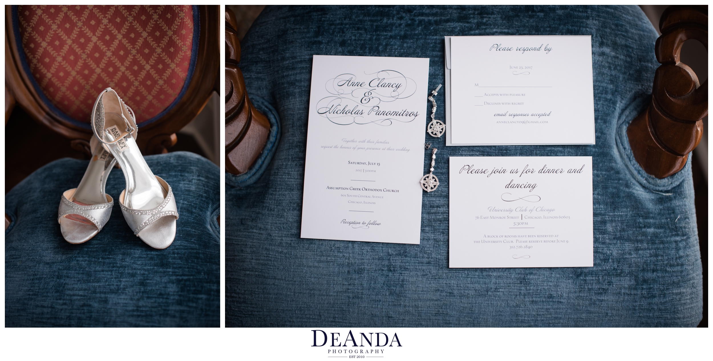 image of chicago wedding details on blue velvet