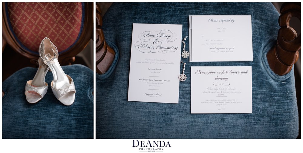 image of chicago wedding details on blue velvet