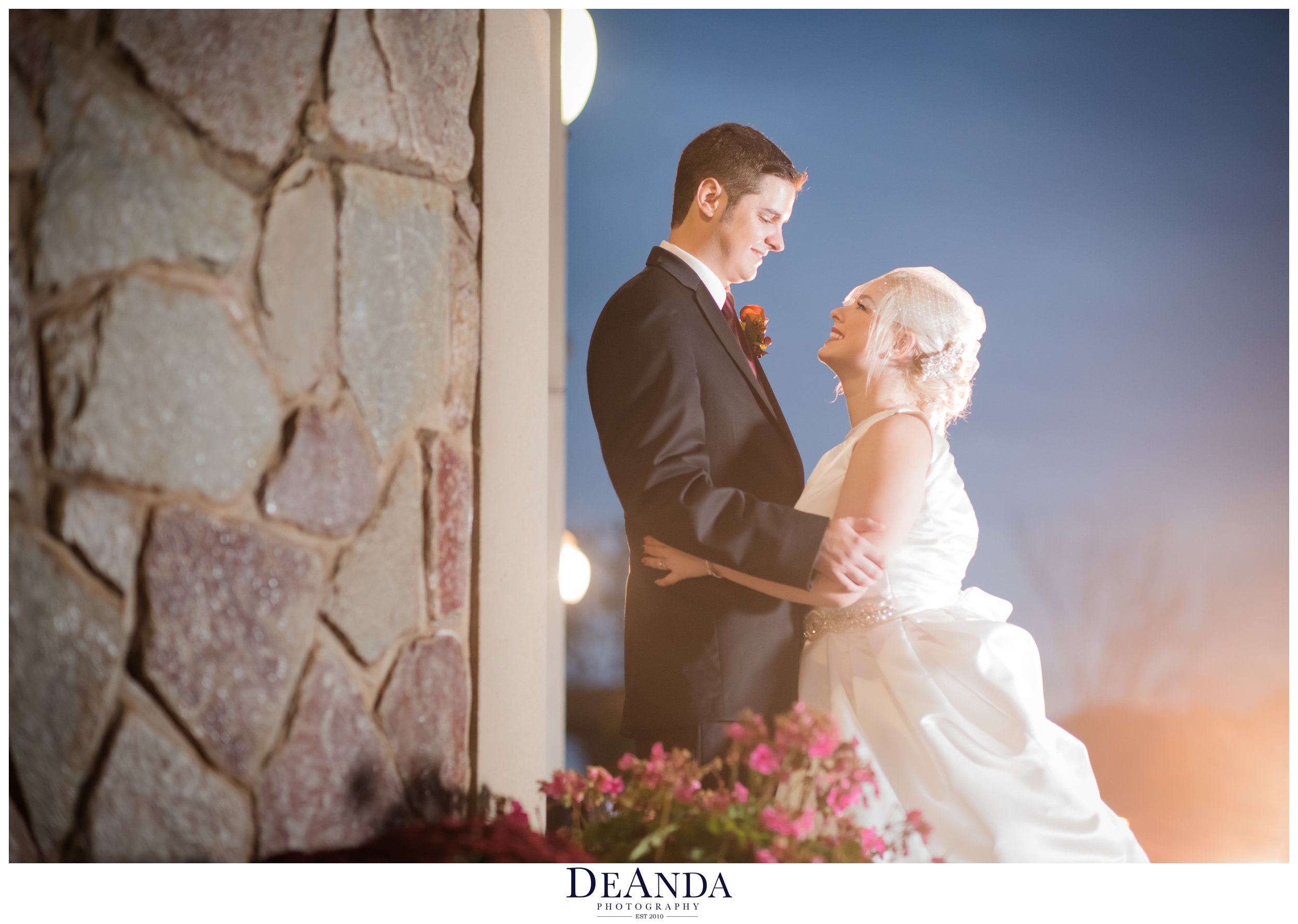 bride and groom at night at acquaviva winery in maple park