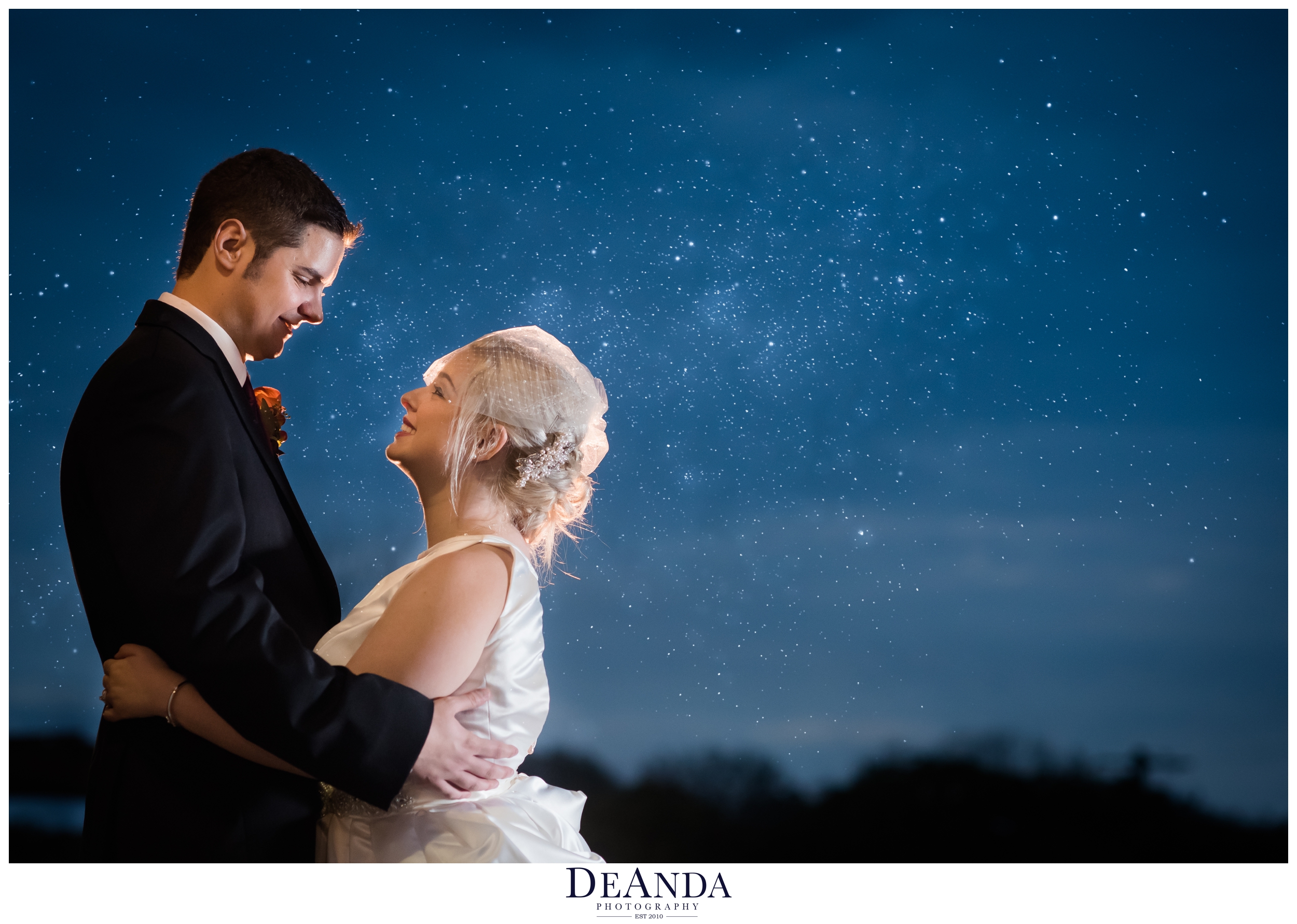 bride and groom at night with stars acquaviva winery in maple park