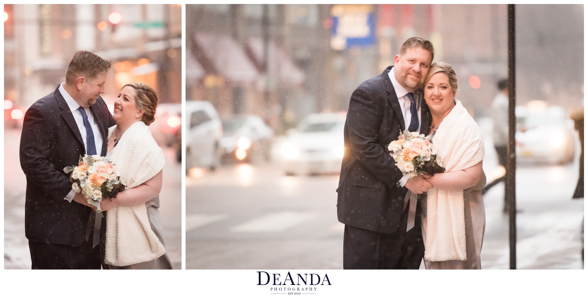 urban wedding winter photo in Chicago