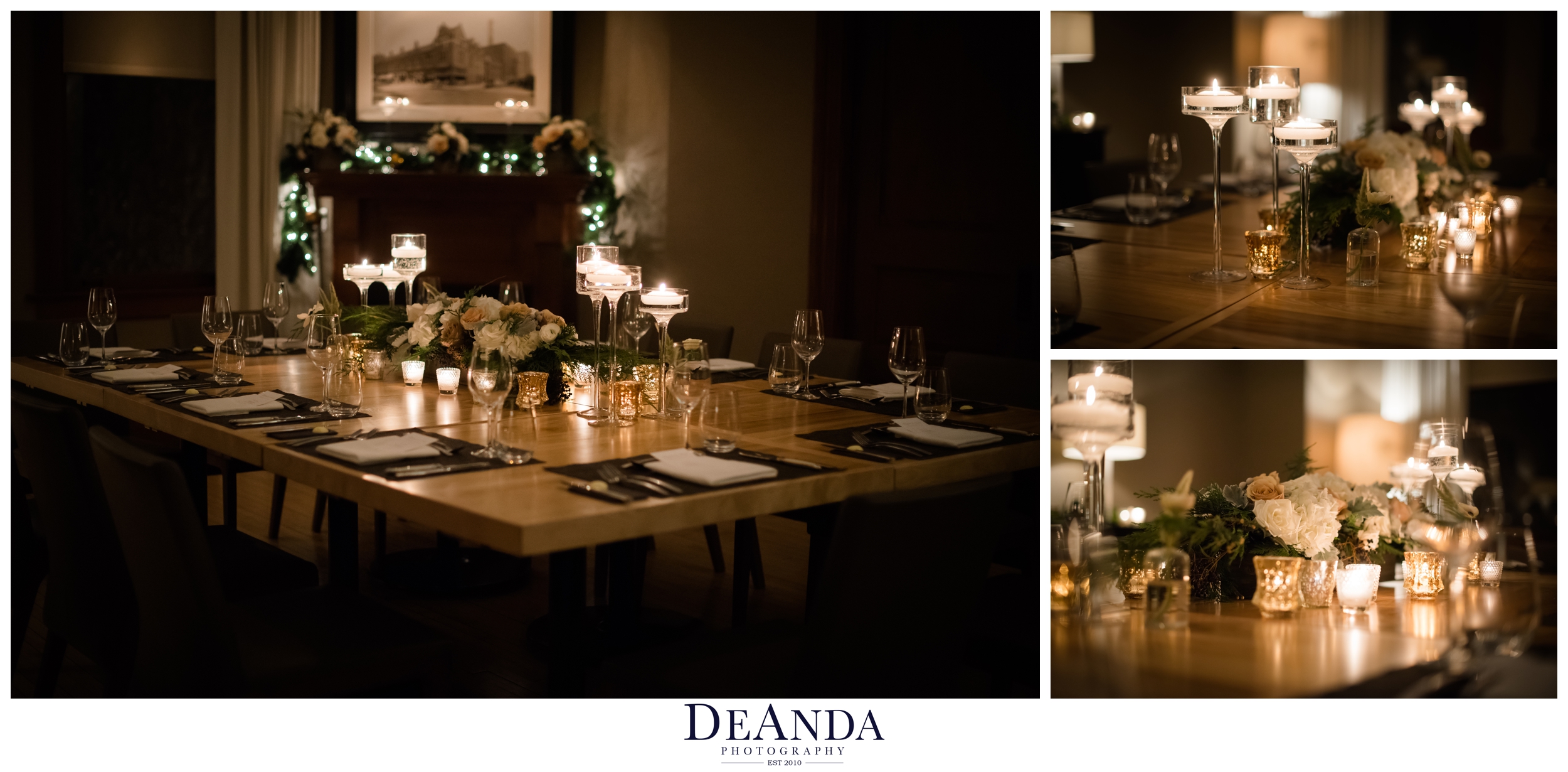 romantic candle lit table scape at tree studios