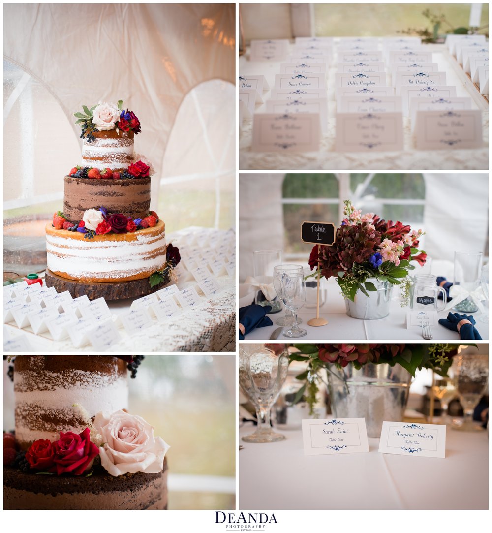 naked wedding cake in tent