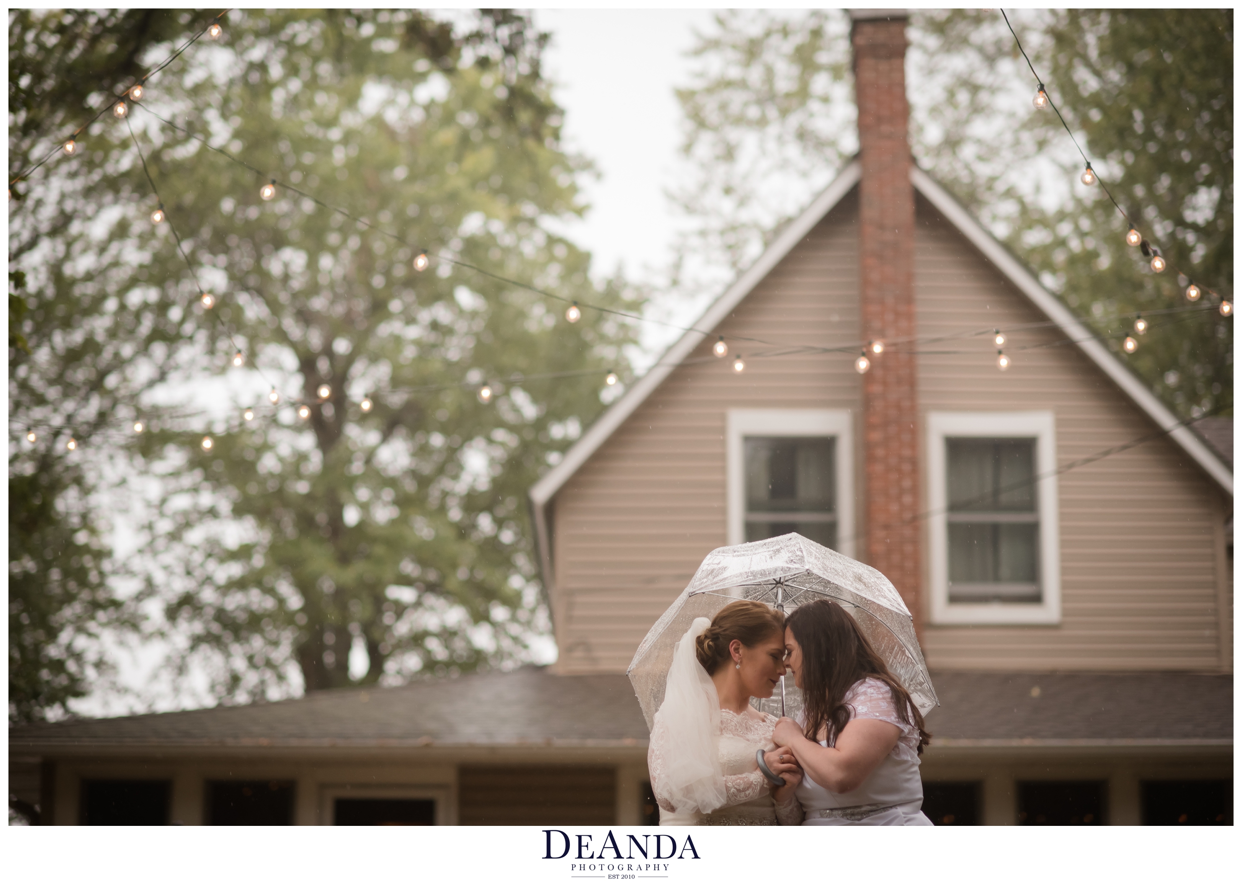 beautiful brides portrait of same sex couple under umbrellas