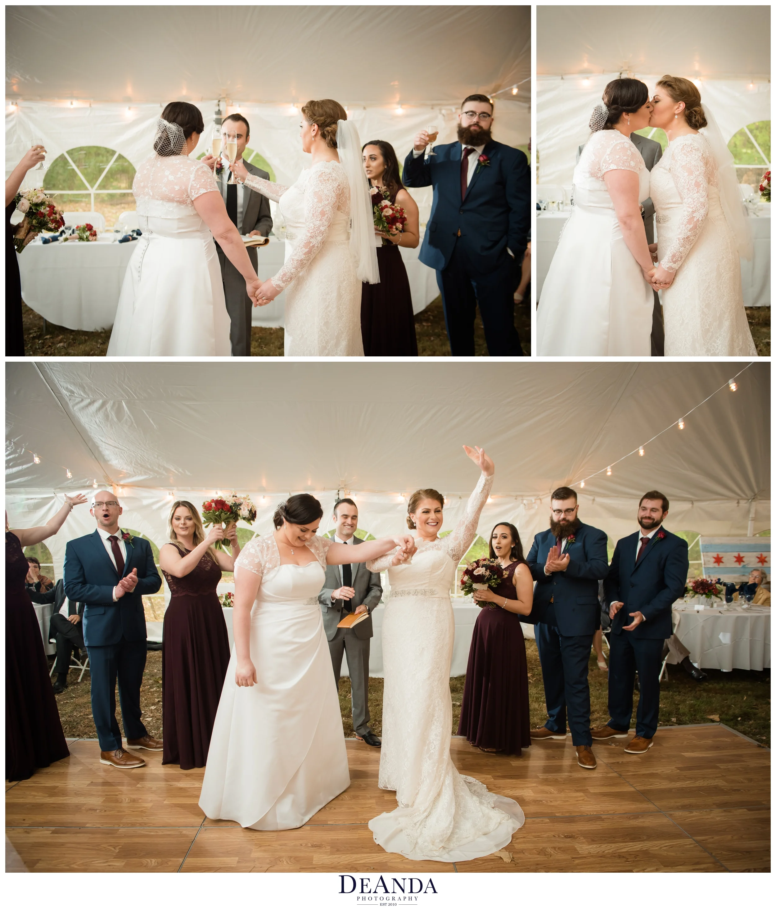 same sex wedding ceremony in tent near chicago