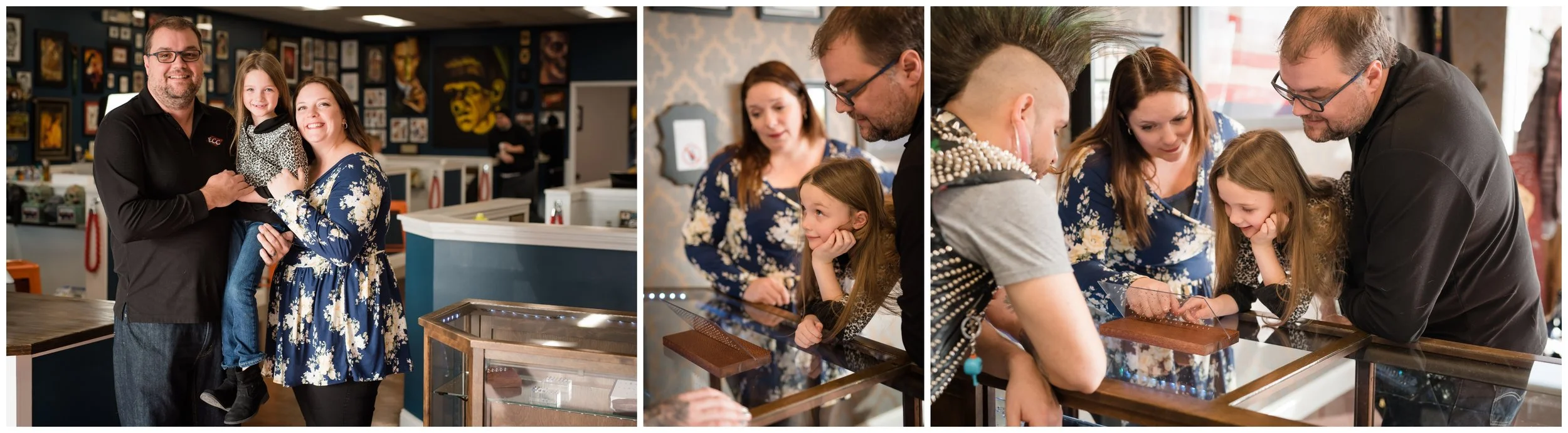  Jessyn came in with her mom and dad and first got to pick out her jewelry for her ear piercing with Ian