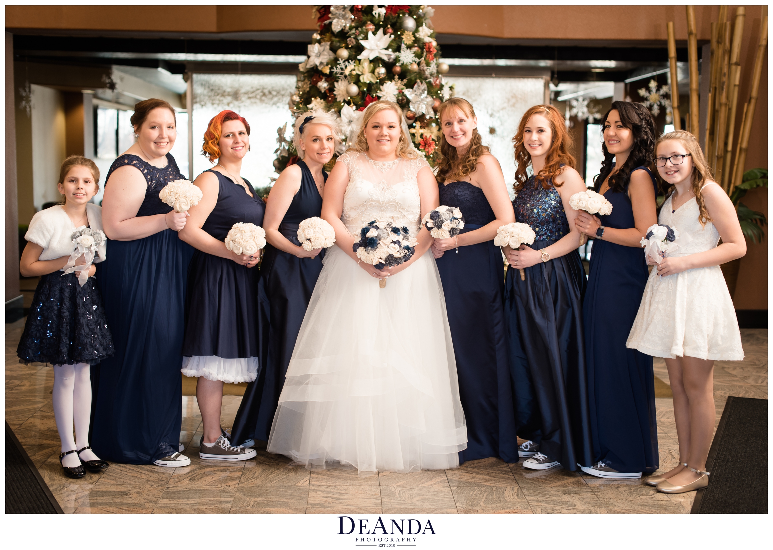 bridal party in navy
