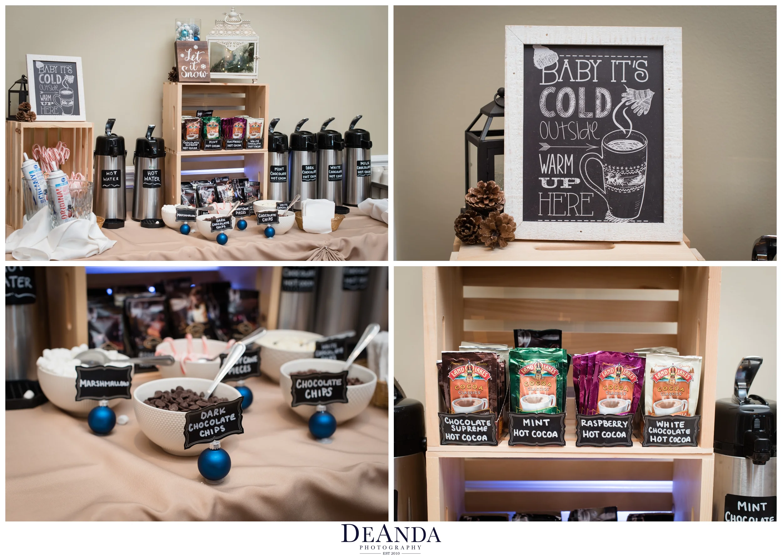 hot coco station at winter wedding