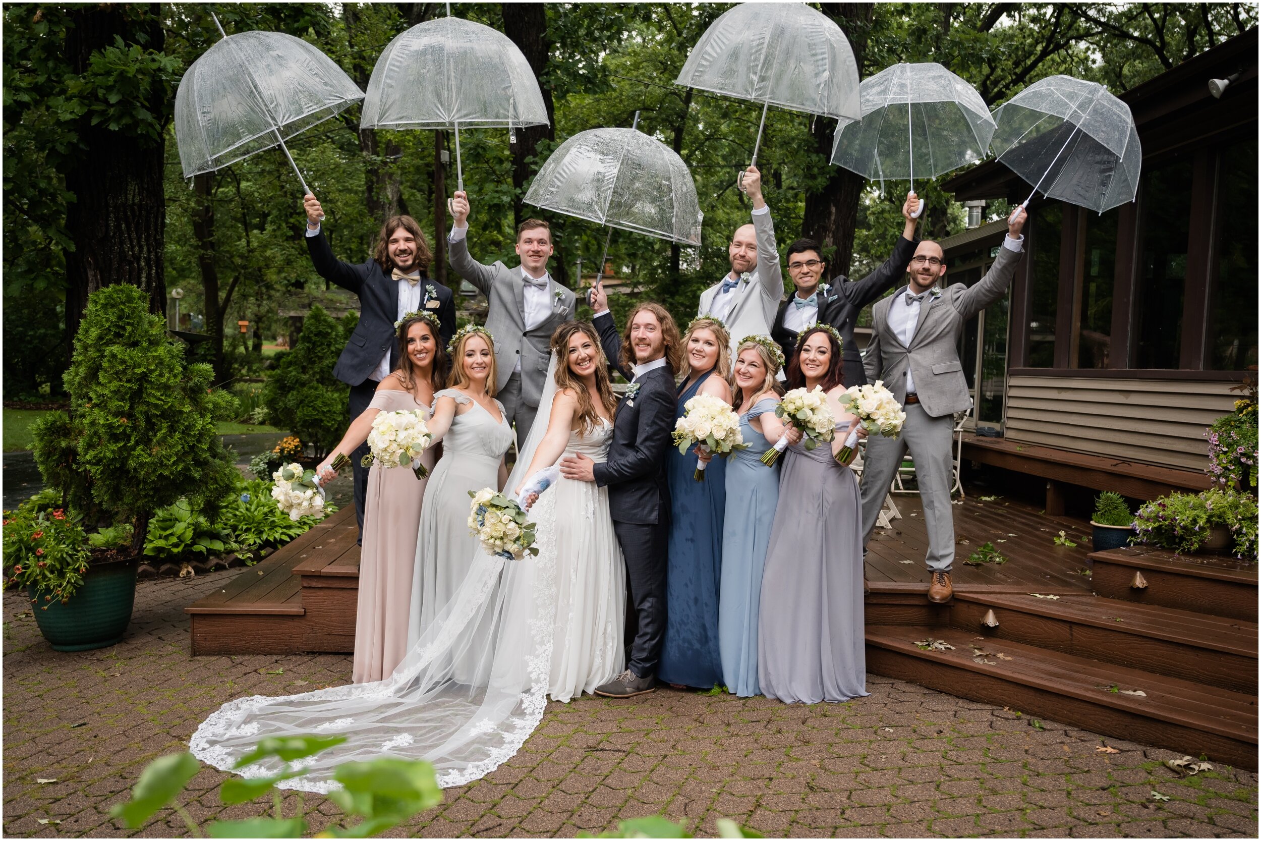 Wedding Party with umbrellas