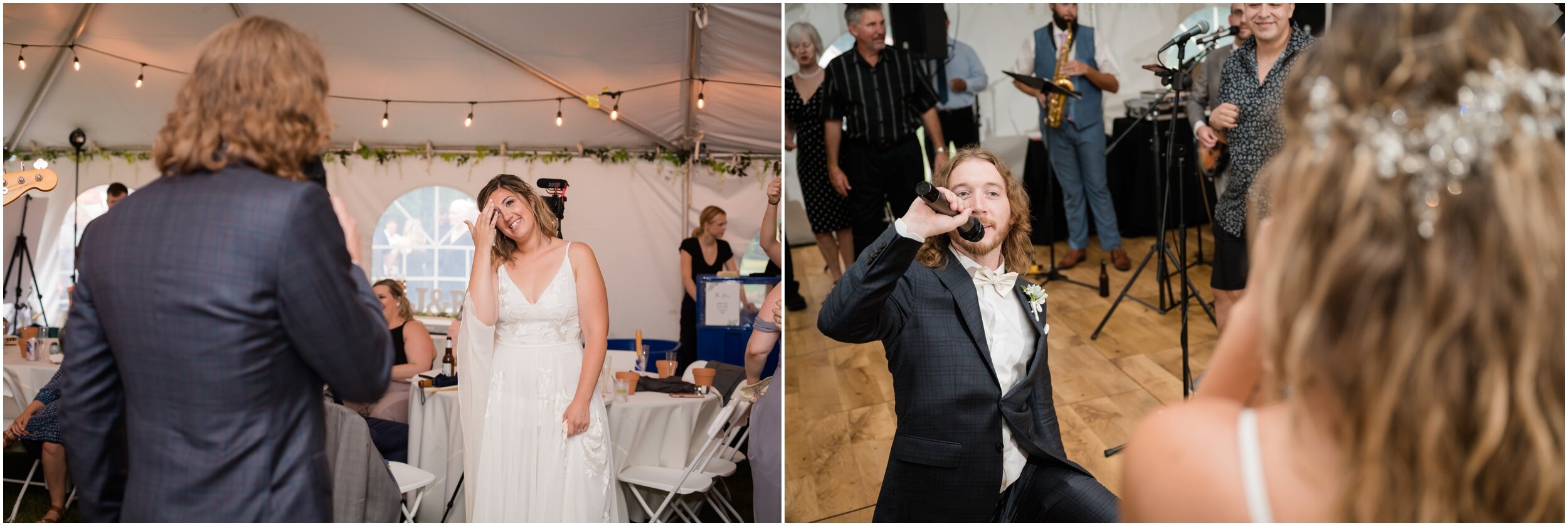 Groom serenading bride