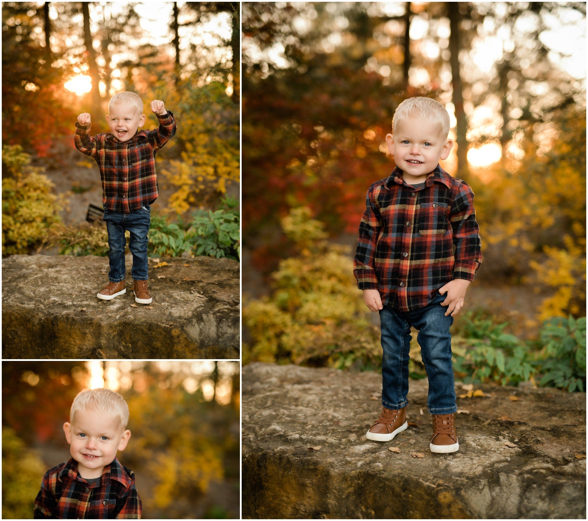 2 year old in plaid shirt fall photo