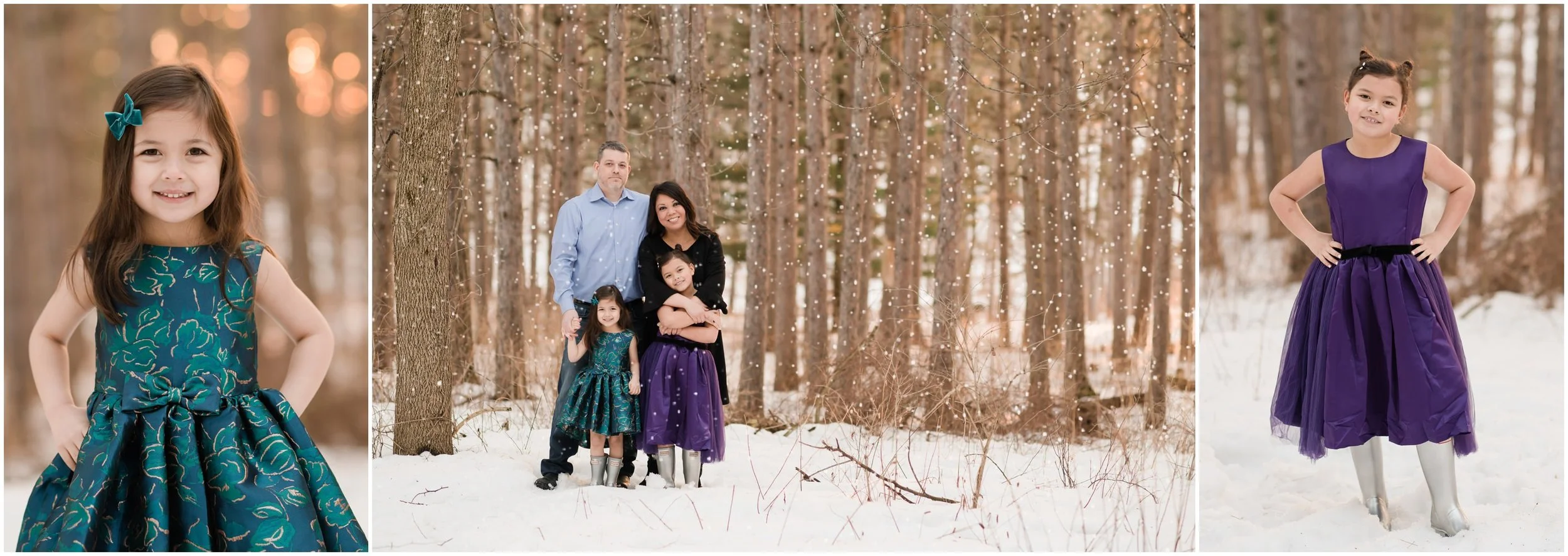 winter photos in crystal lake in the snow with a family of 4