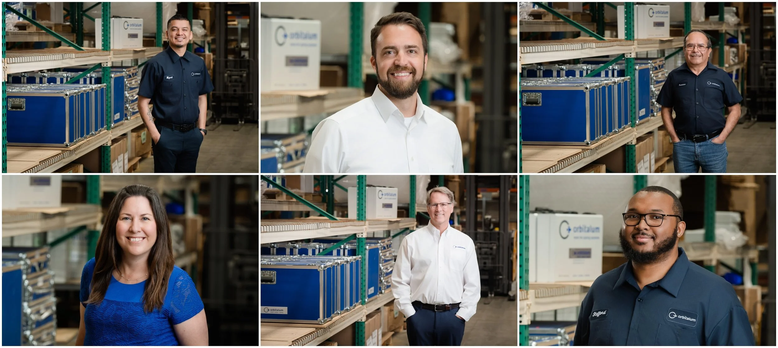 headshots of people who work at a factory on location