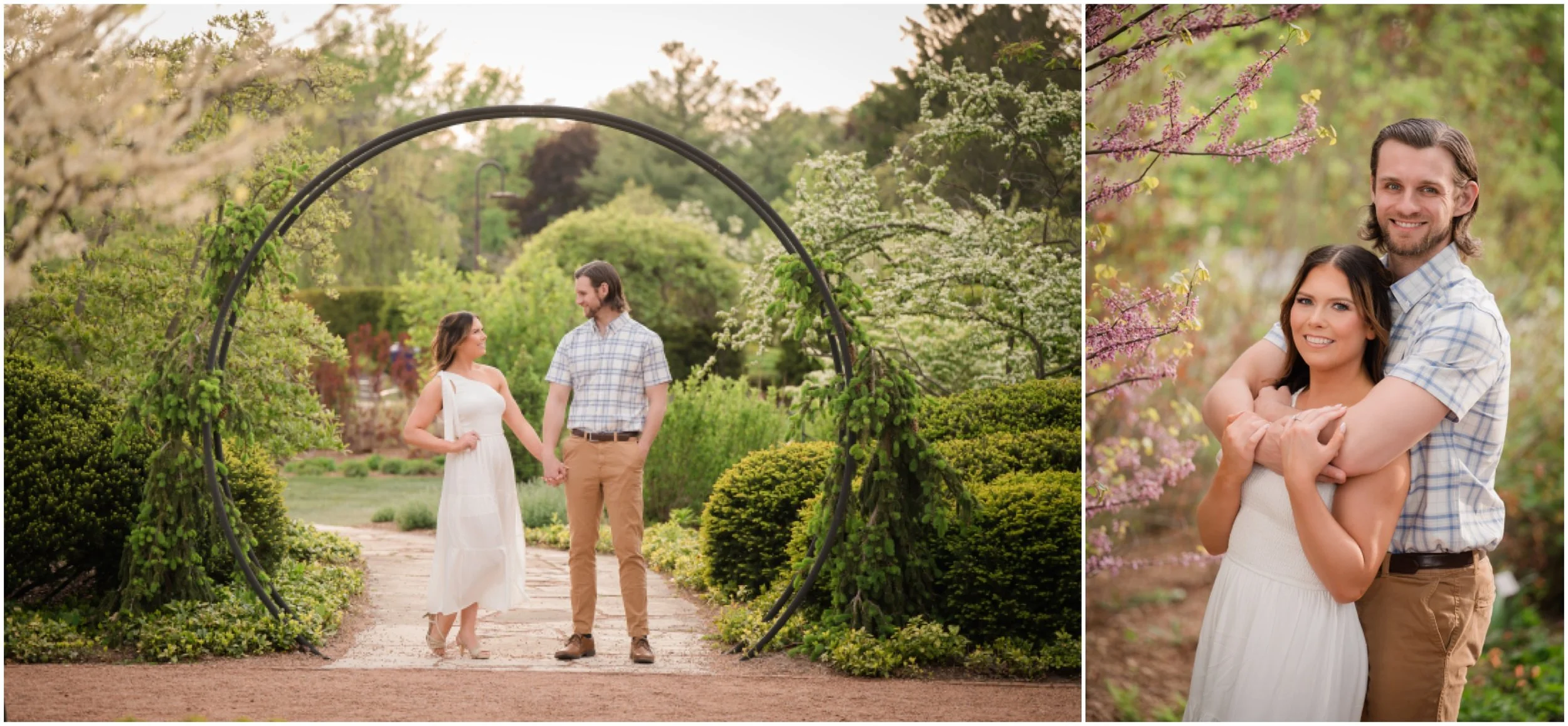 spring photos of a couple at cantigny in wheaton with blooming flowers