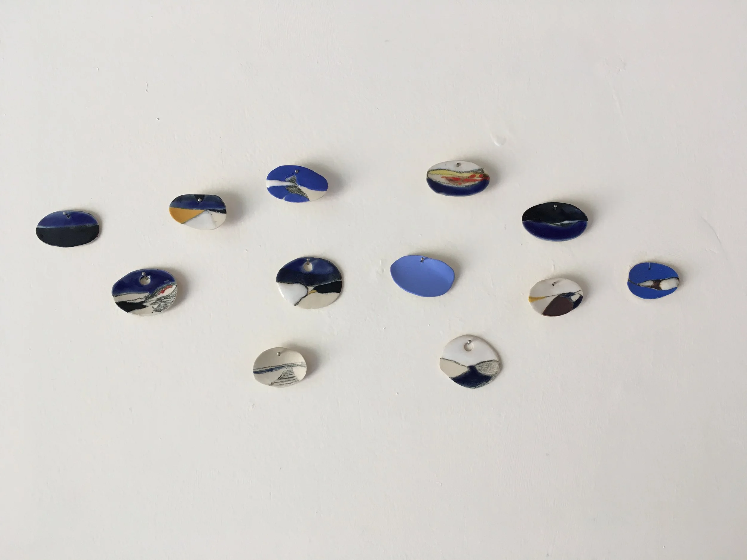   Flight Group  (12 Blues), glazed clay pieces each less than 2x1 inches, 2019 