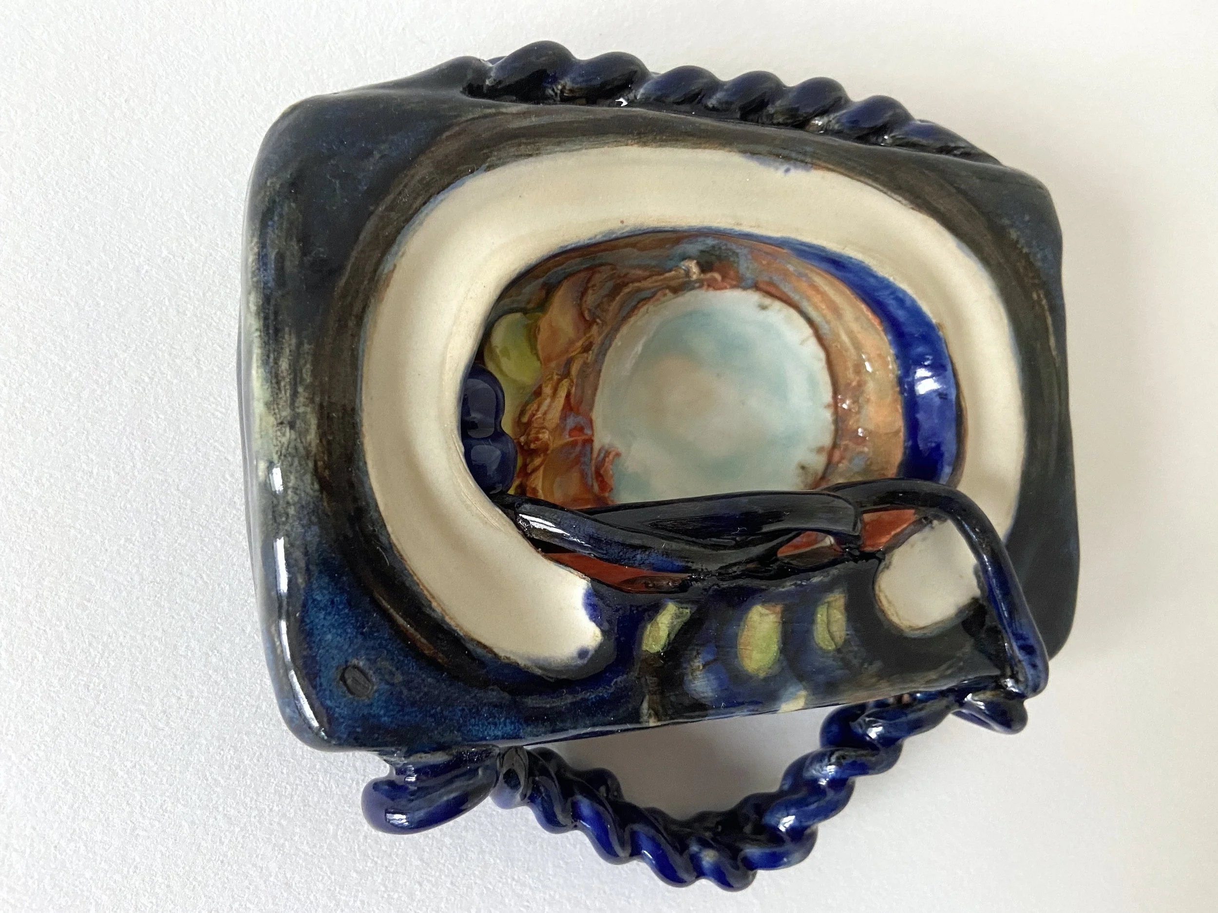  Pond, 2022, glazed cone 6 ceramic stoneware clay painting,  5x5x1” 