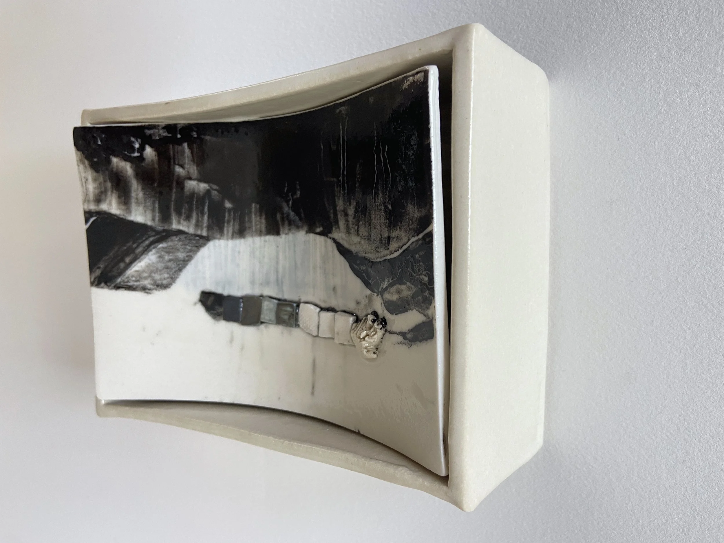  Setting, 2021, glazed cone 6 ceramic stoneware and porcelain clay painting, 3.75x5.25x2” 