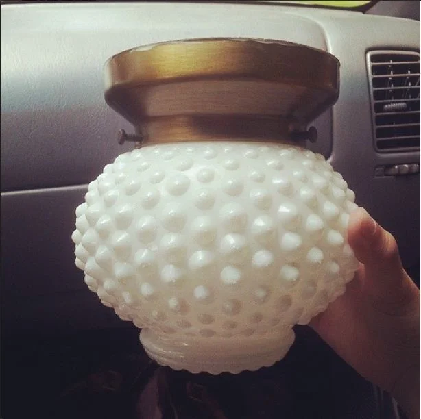 The cutest little milk glass light fixture