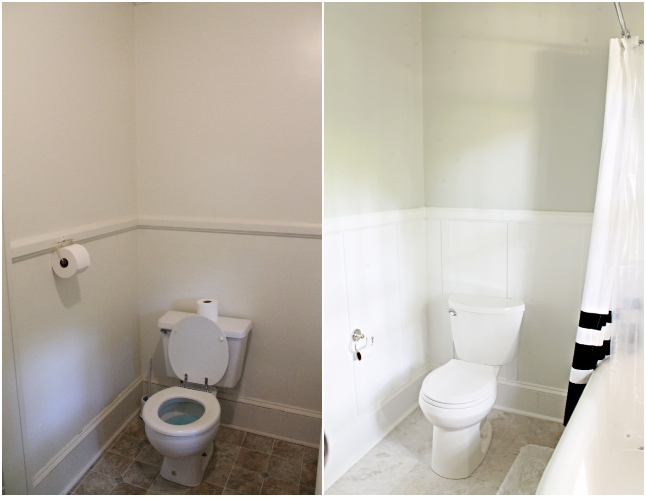 House Flipping Before and Afters - Budget Bathroom Renovation, White Gray and Blue Bath - Sherwin Williams Silver Strand 24