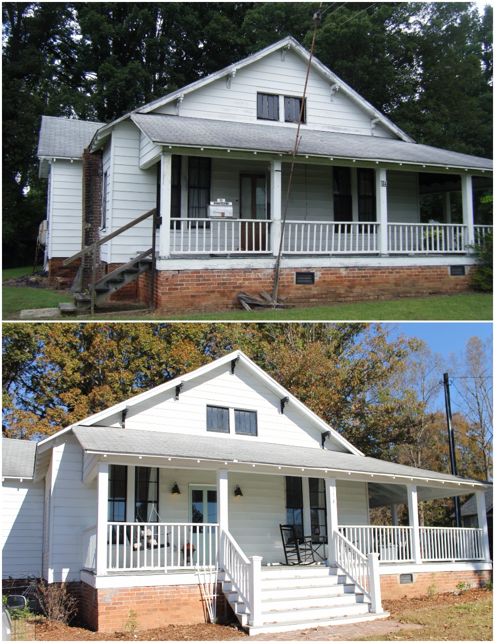 Elizabeth Burns Design  Budget-Friendly Fixer Upper Farmhouse Before and After House Flip - DIY Curb Appeal White Farm House Cottage with Black Windows and Wide Front Steps to Front Porch - Wythe Blue  (4).jpg