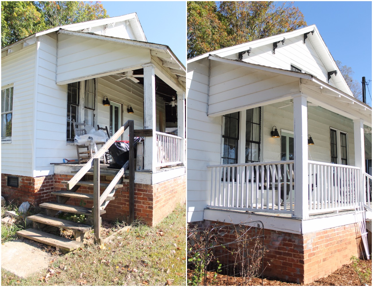 Elizabeth Burns Design  Budget-Friendly Fixer Upper Farmhouse Before and After House Flip - DIY Curb Appeal White Farm House Cottage with Black Windows and Wide Front Steps to Front Porch - Wythe Blue Door (1).jpg