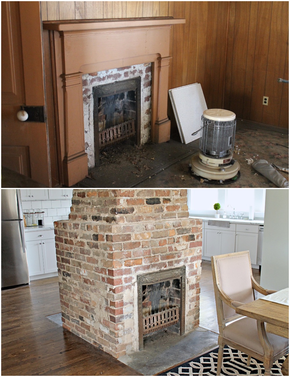 Elizabeth Burns Design Budget-Friendly Fixer Upper Farmhouse Before and After House Flip - DIY Dining Room with Exposed Brick Fireplace - Sherwin Williams Silver Strand (1).jpg