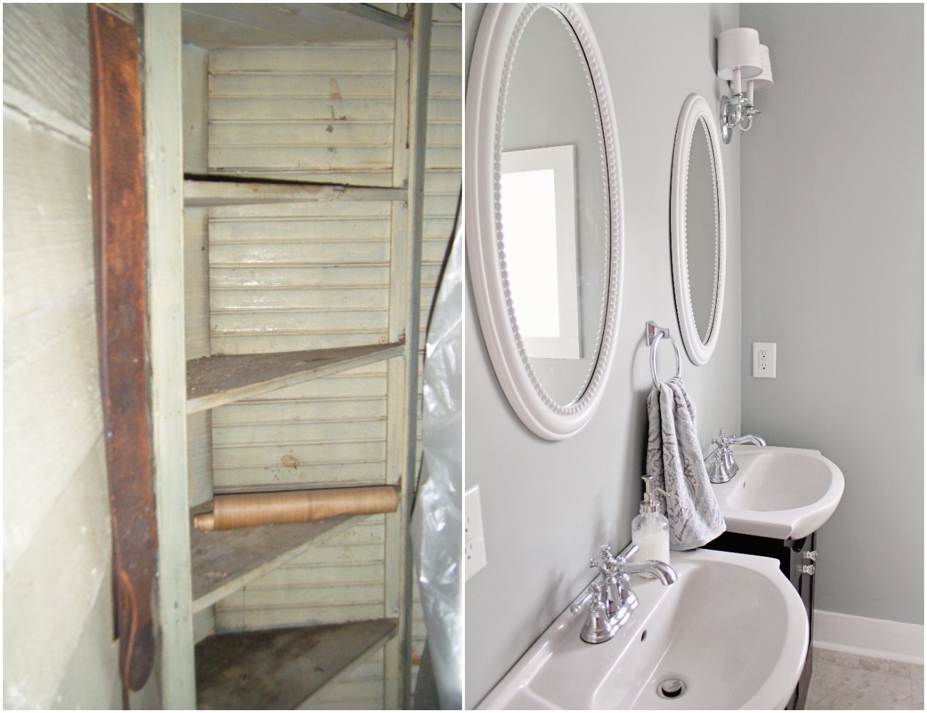 Elizabeth Burns Design  Budget-Friendly Fixer Upper Farmhouse Before and After House Flip - DIY Small Master Bathroom with Two Sinks and Subway Tile - Sherwin Williams Magnetic Gray (3).jpg