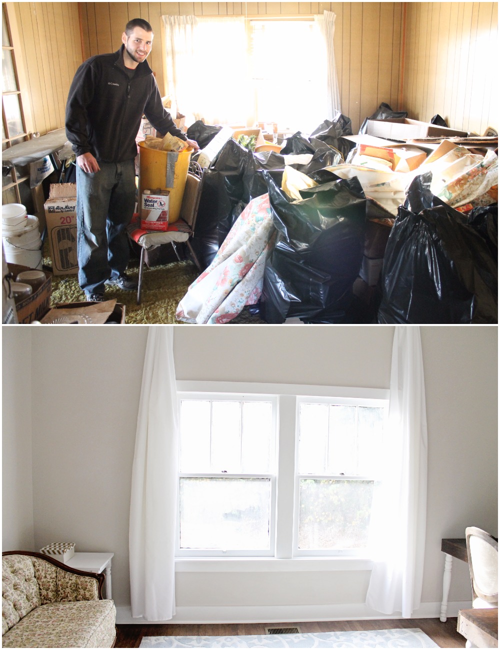 Elizabeth Burns Design Budget-Friendly Fixer Upper Farmhouse Before and After House Flip - DIY Office with Double Desk Shared Workspace and French Doors - Sherwin Williams Agreeable Gray (3).jpg