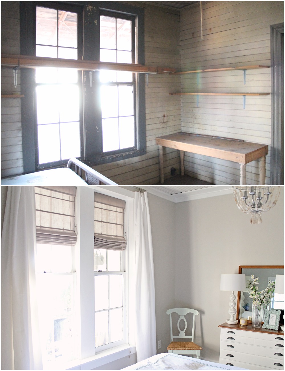 Elizabeth Burns Design Budget-Friendly Fixer Upper Farmhouse Before and After House Flip - DIY Guest Bedroom with Aqua Accents - Sherwin Williams Agreeable Gray (2).jpg