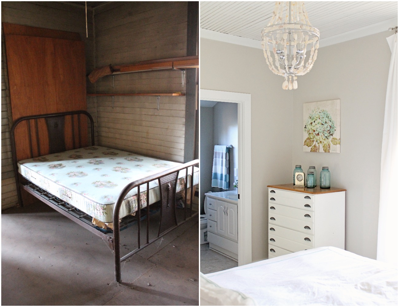 Elizabeth Burns Design Budget-Friendly Fixer Upper Farmhouse Before and After House Flip - DIY Guest Bedroom with Aqua Accents - Sherwin Williams Agreeable Gray (3).jpg