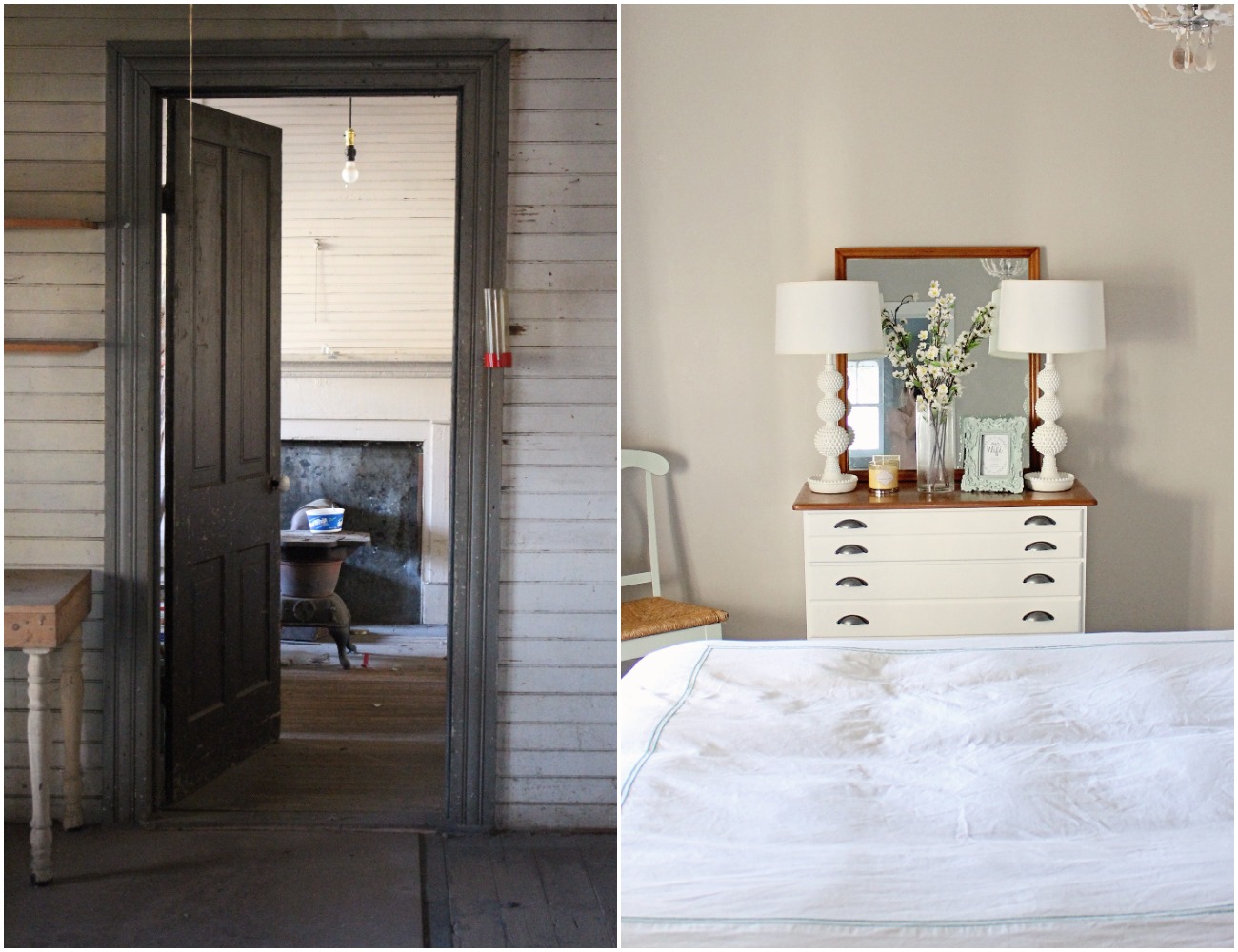 Elizabeth Burns Design  Budget-Friendly Fixer Upper Farmhouse Before and After House Flip - DIY Guest Bedroom with Aqua Accents - Sherwin Williams Agreeable Gray (4).jpg