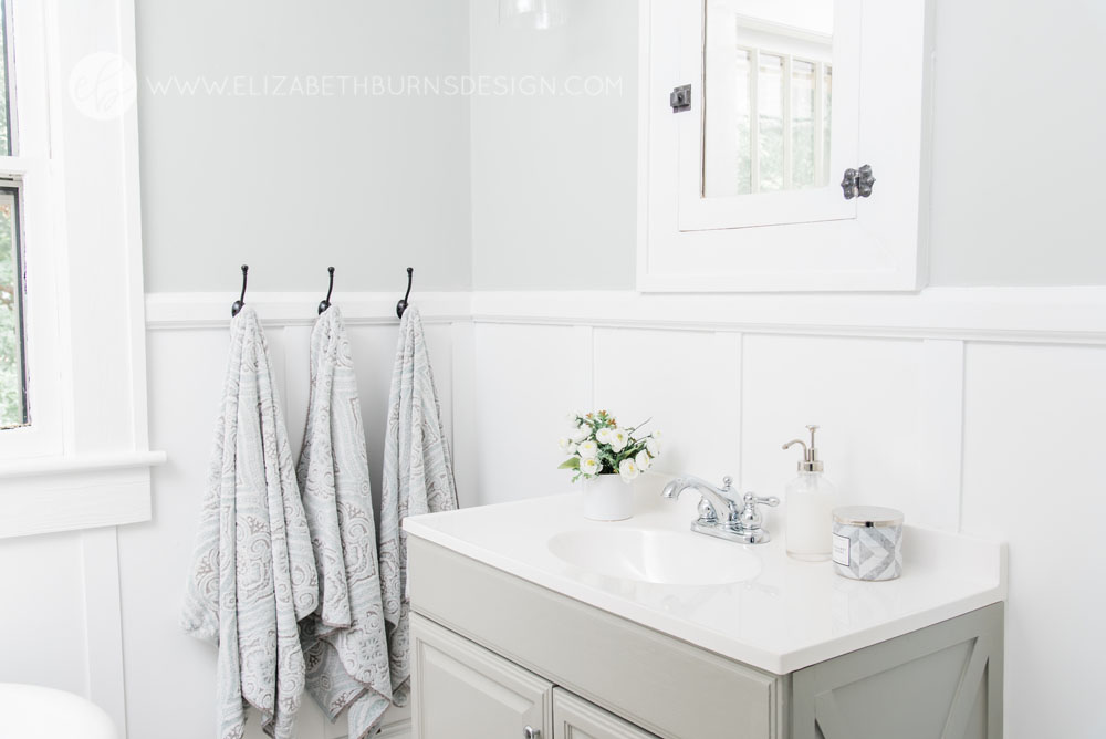 House Flipping Before and Afters - Budget Bathroom Renovation, White Gray and Blue Bath - Sherwin Williams Silver Strand (2).jpg