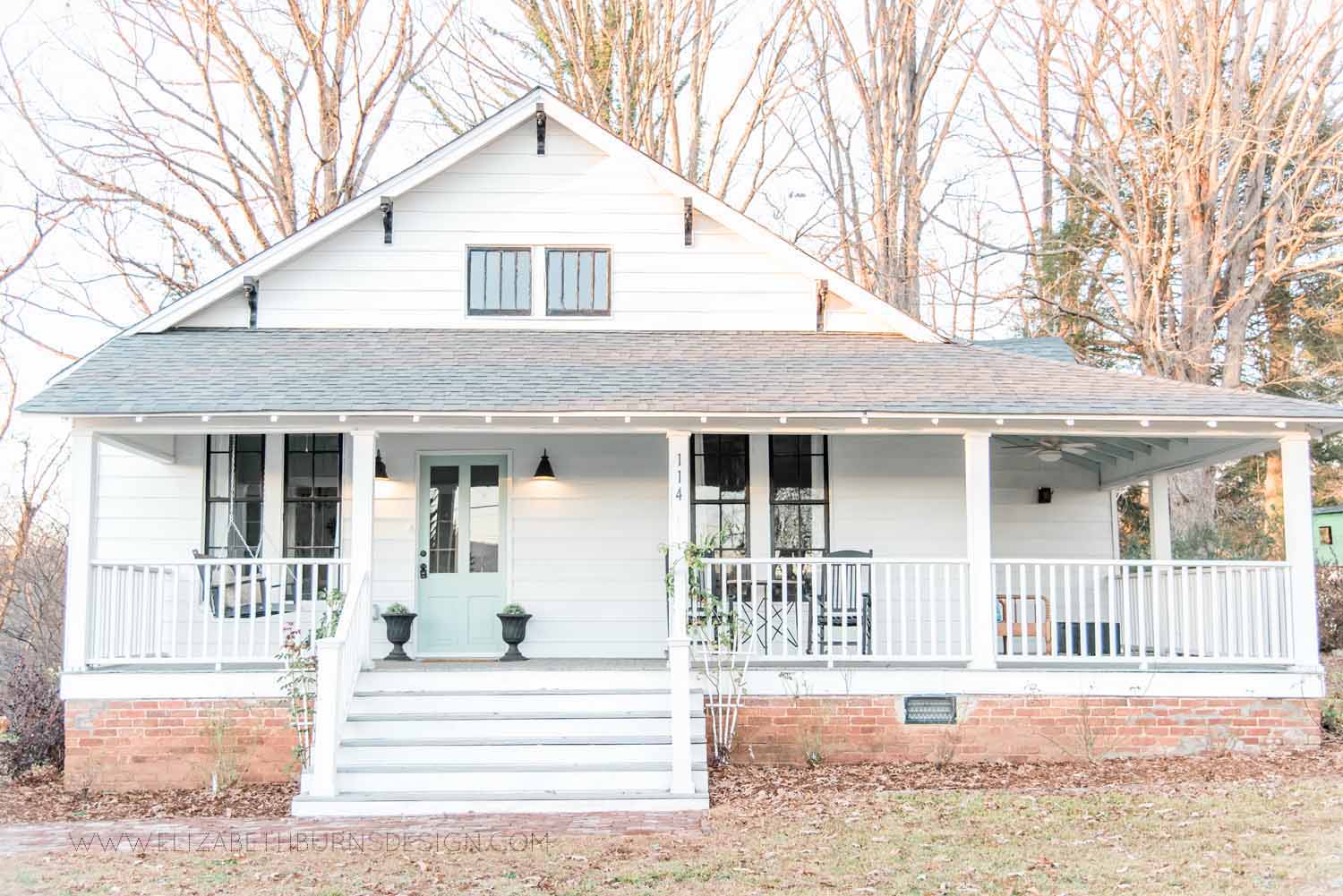 Elizabeth Burns Design Raleigh Interior Designer  Farmhouse Fixer Upper Cottage Renovation, Benjamin Moore Wythe Blue Front Door Front Porch Curb Appeal (7).jpg