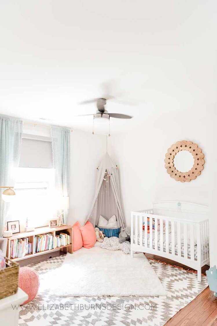 Elizabeth Burns Raleigh Interior Designer Modern Girls Nursery White Walls Eclectic Bungalow Old House Pine Floors (4).jpg