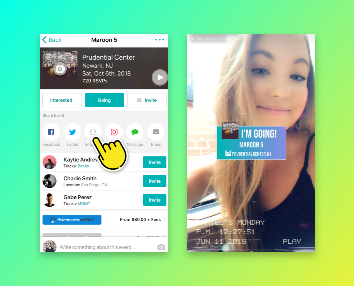 Bandsintown adds Snap Kit integration for personalized concert stories.