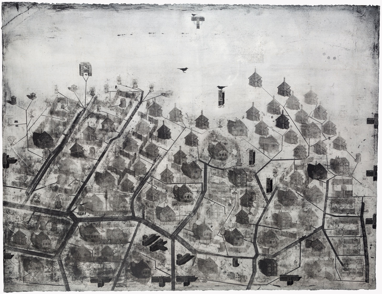  Pavlo Makov, big landscape #4 2015-2016, drawing multiprinted intaglio acrylic paper 120x160cm 