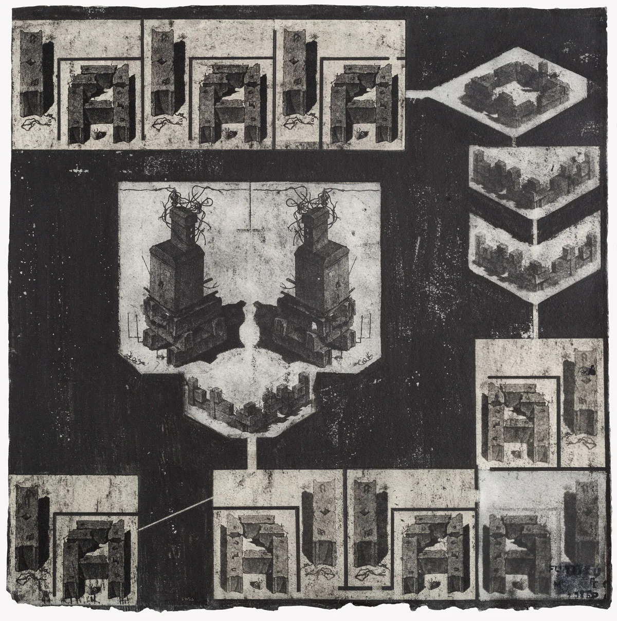  Pavlo Makov, garden with letter A black 2015,&nbsp;drawing multiprinted &nbsp;intaglio acrylic paper 50x50cm 