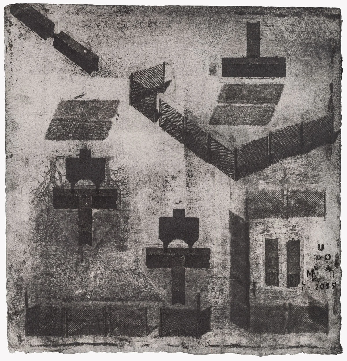  Pavlo Makov, landscape with targets 2015, drawing multiprinted intaglio acrylic paper 30x30cm 