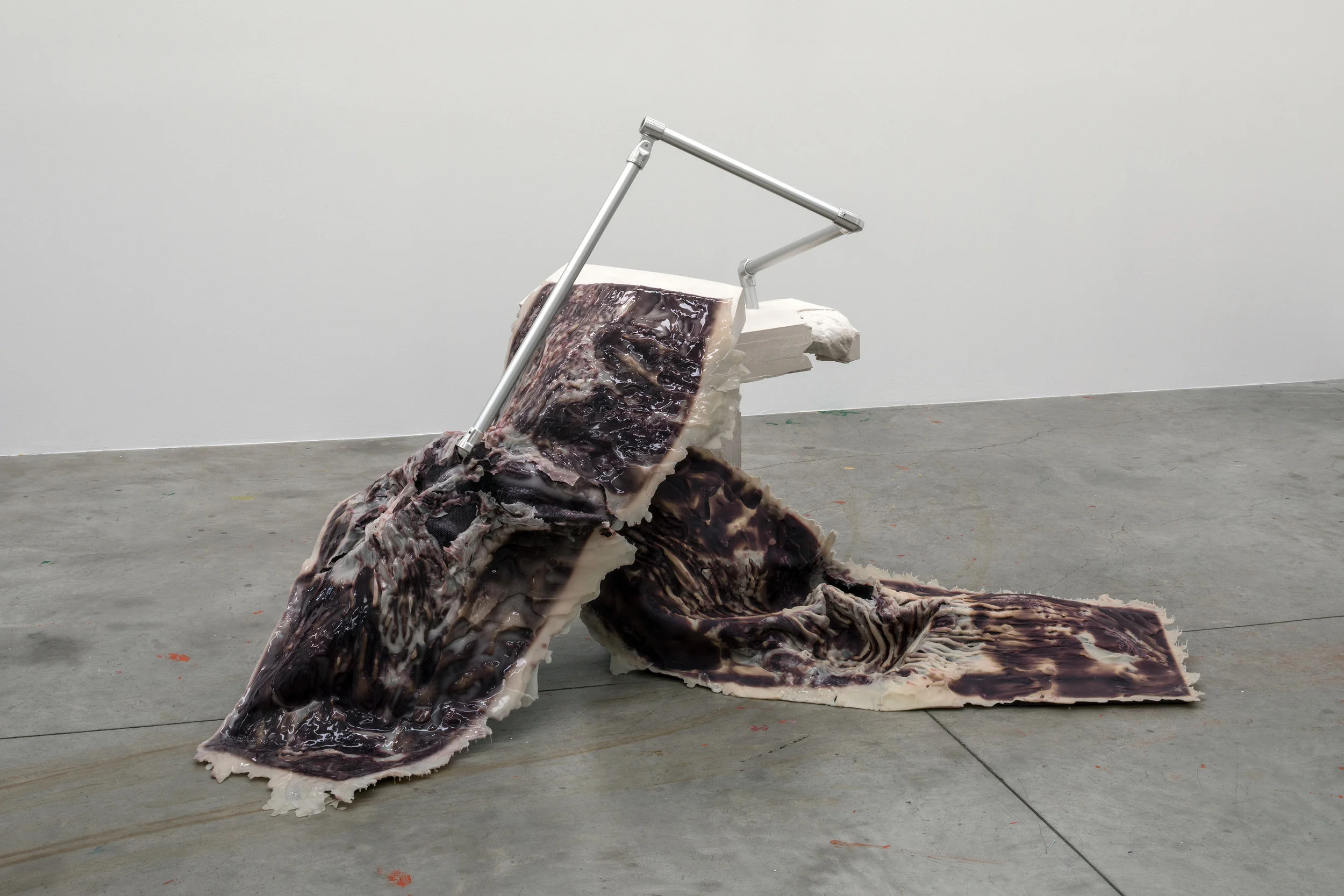 Sophie Hirsch, Proposal, 2018, silicone, fabric, plaster, aluminium, 240 x 150 x 131 cm