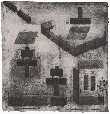 Pablo Makes, Landscape with targets, 2015, drawing, multi printed, intaglio, acrylic, paper, 30 x 30 cm